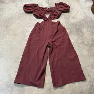 Astr The Label Jumpsuit Womens‎ XL Brown Cotton Gauze Cutout Wide Leg ALP22001